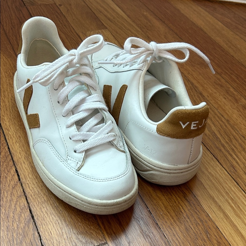 Veja White Sneakers with Brown Accents